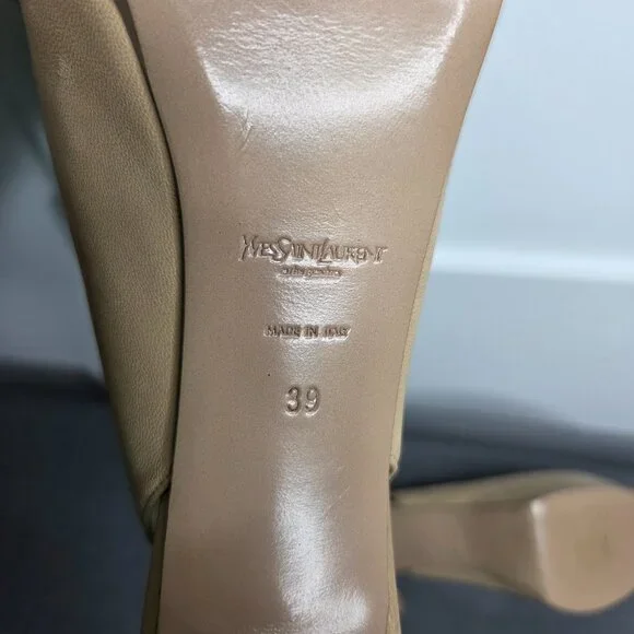 YSL Yves Saint Laurent Beige Leather Tribtoo 80 Slingback Heels EU 39 with COA
